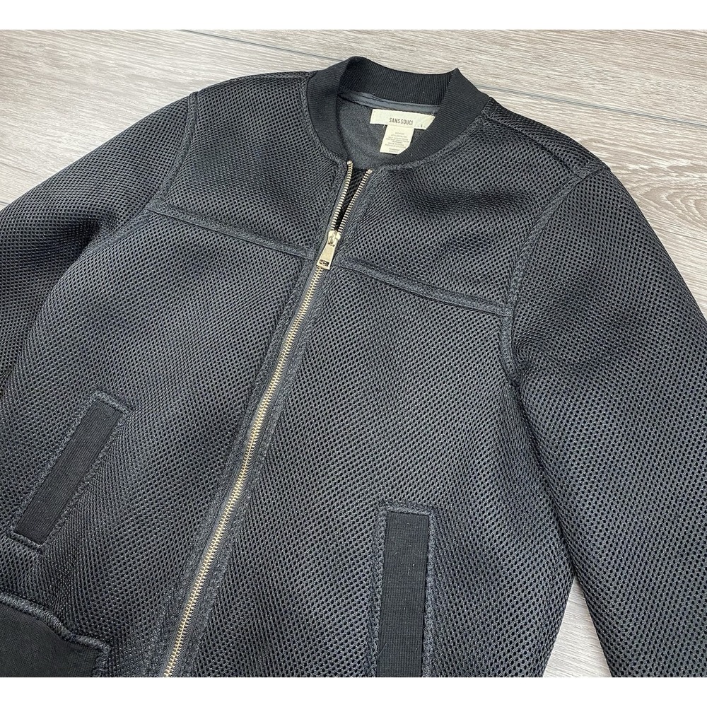 Sans Souci Women's Textured Full Zip Bomber Jacket Black Size‎ Small